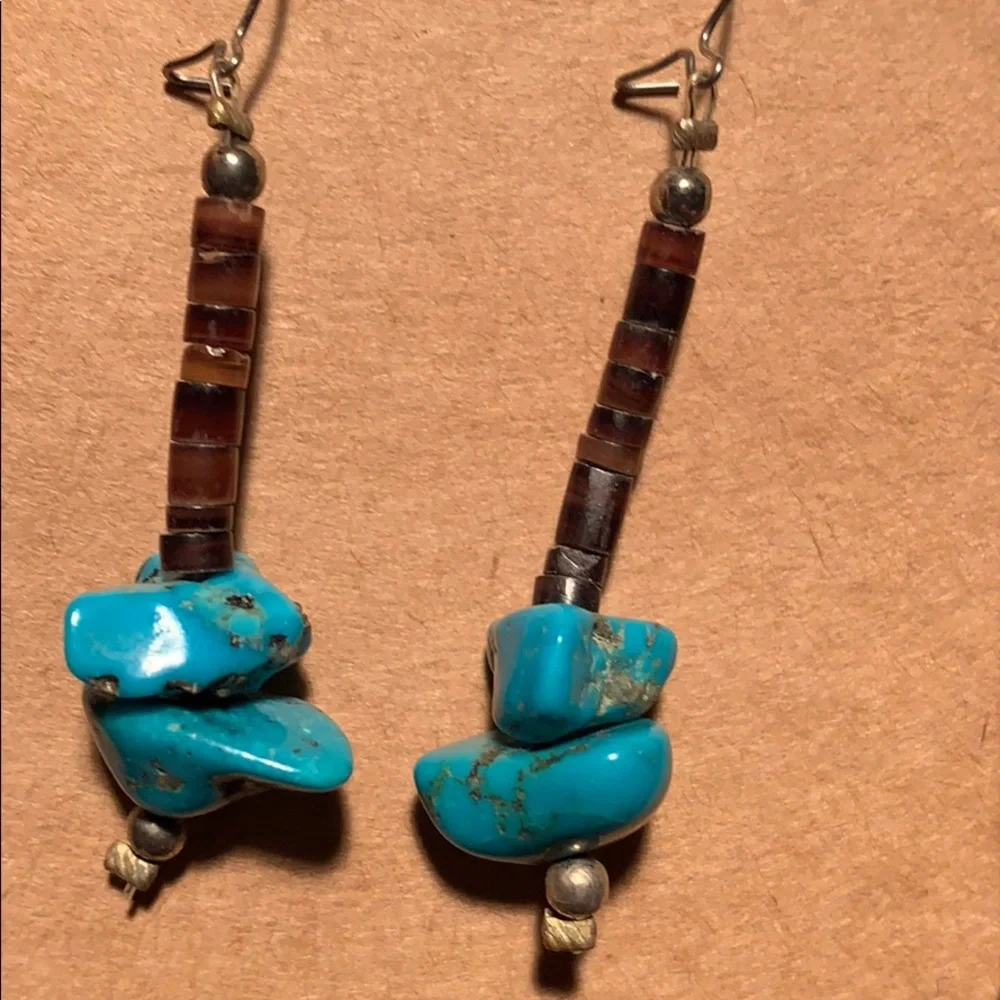 Turquoise uncut/horn beads earrings EC boho - Picture 7 of 7